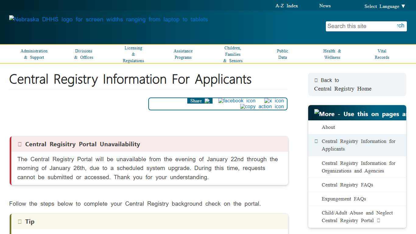Central Registry Information for Applicants