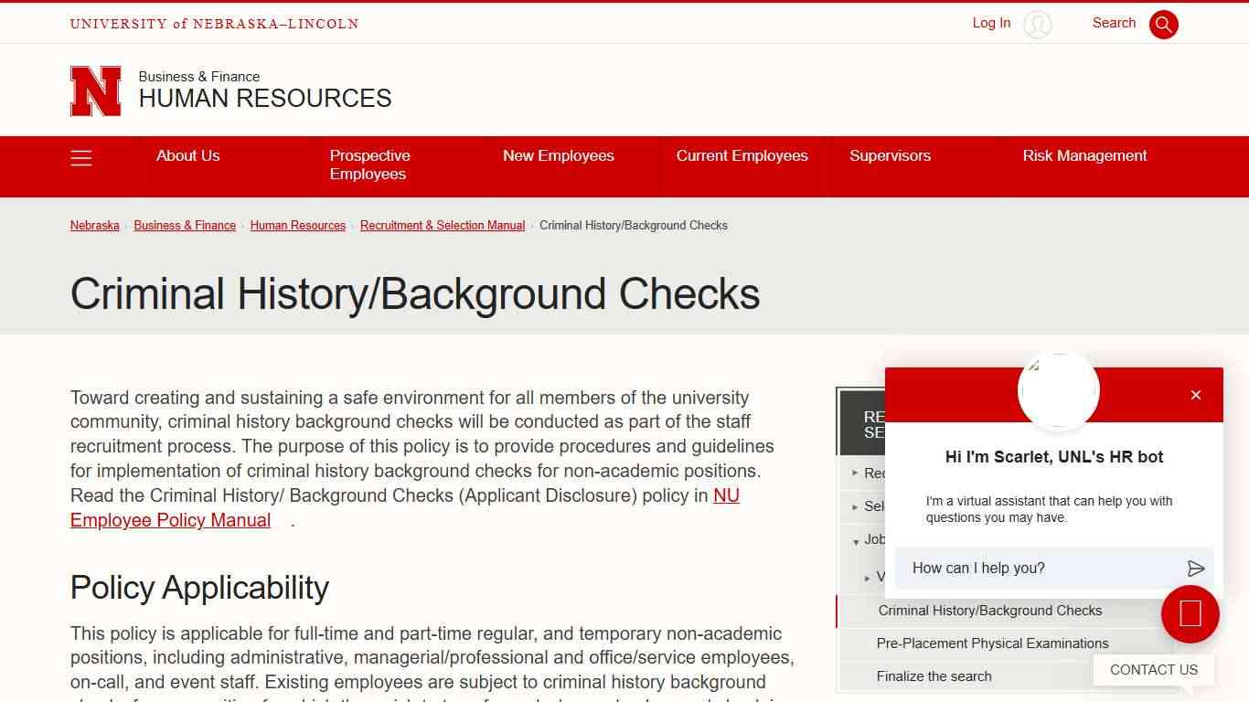 Criminal History/Background Checks | Human Resources | Nebraska