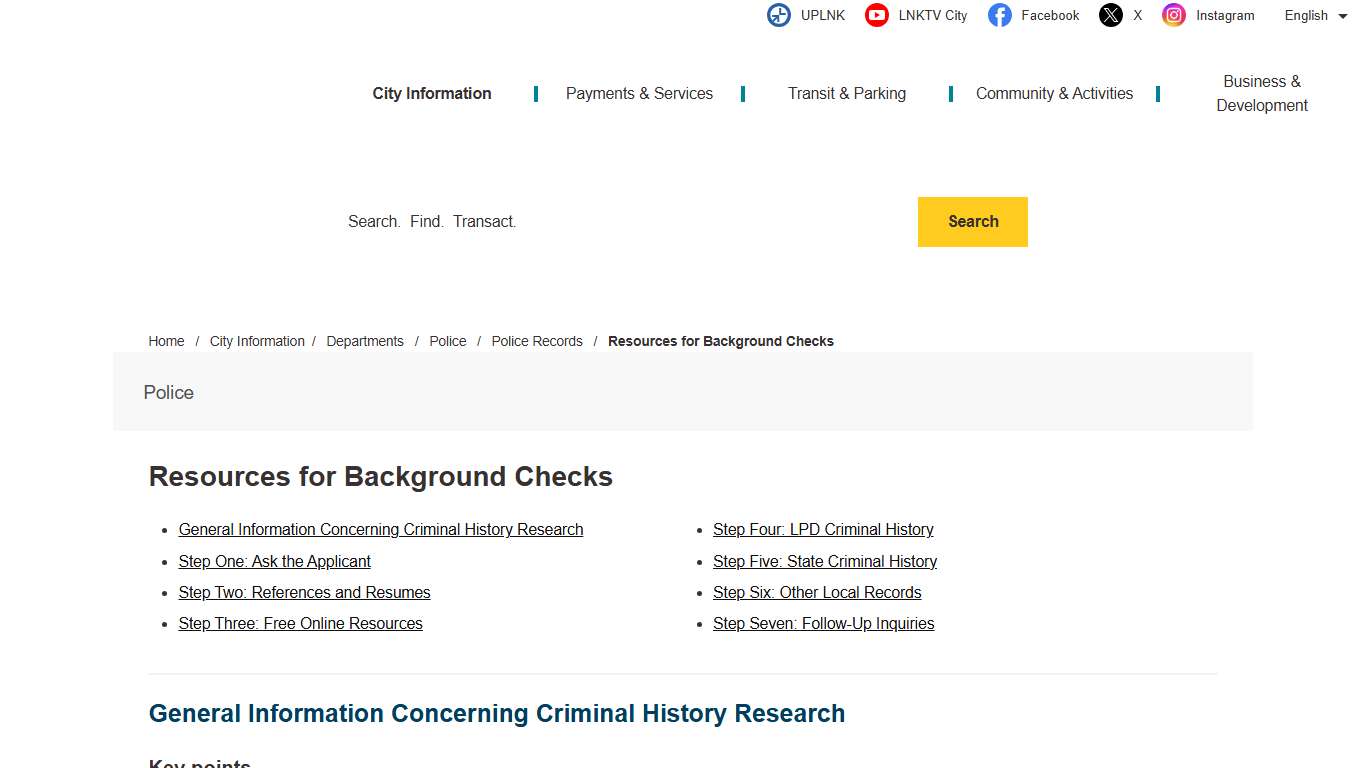 Resources for Background Checks – City of Lincoln, NE